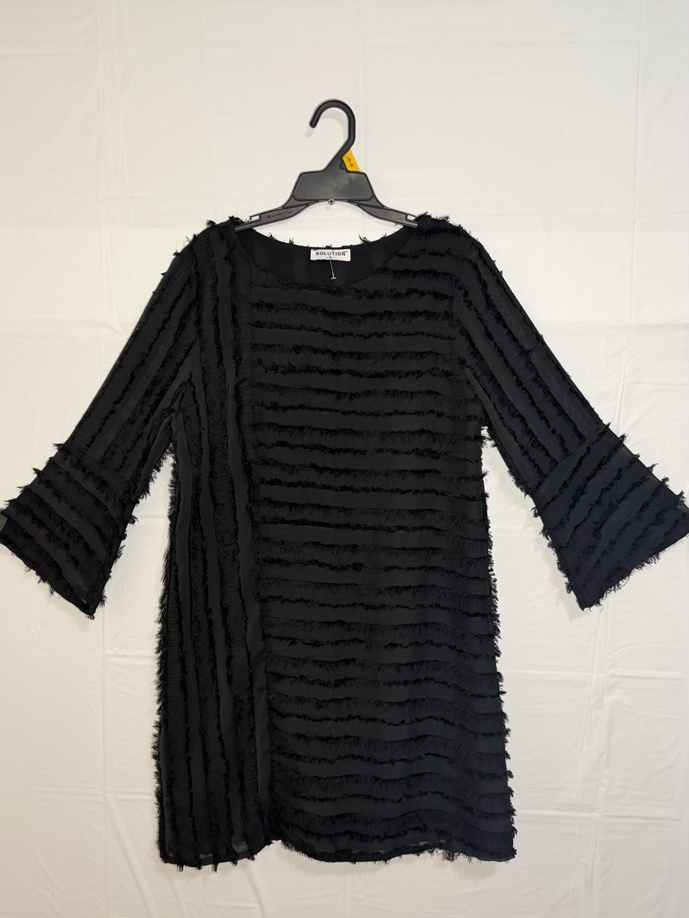 Black Textured Long-Sleeve Shift Dress by Boutique